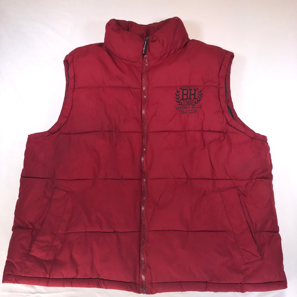 Beverly Hills Polo Club Mens Red Puffer Vest Embroidered Logo Full Zip XL